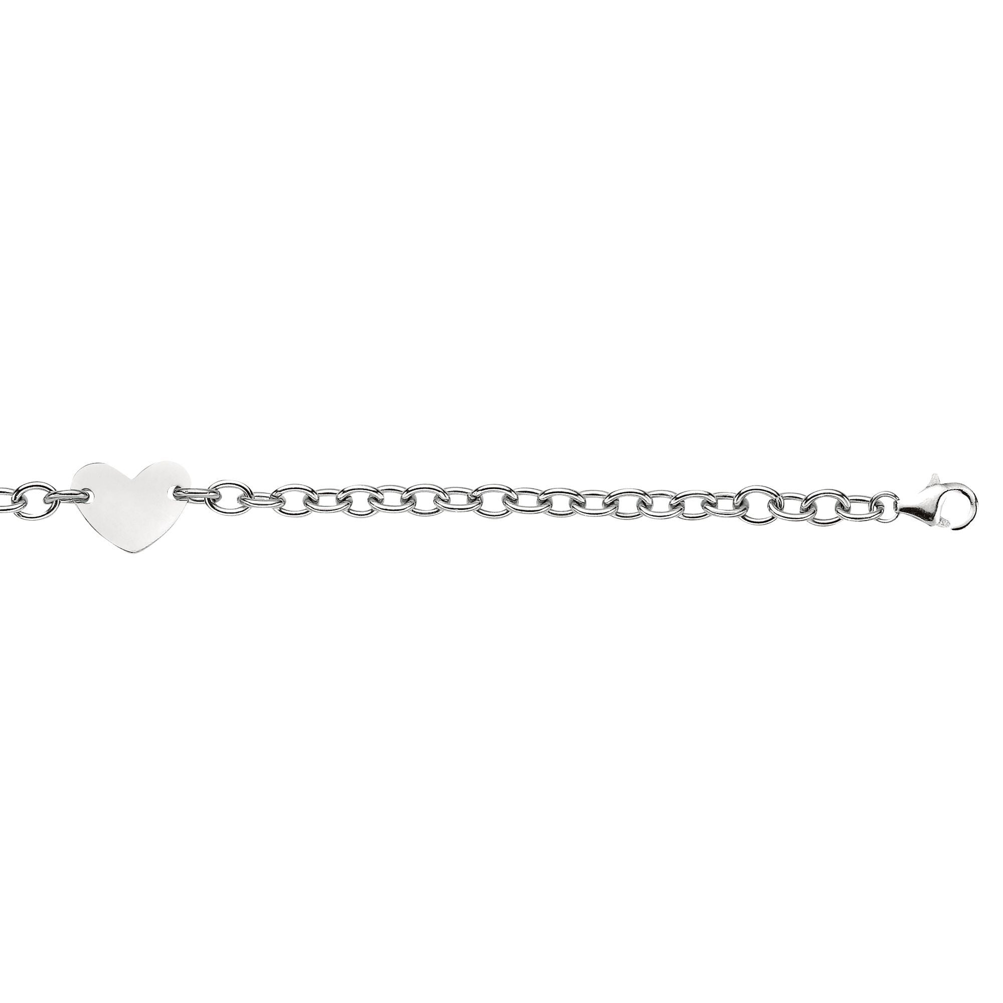 Sterling Silver Oval Link Chain And Heart Charm Damarmband, 7,25" fina designersmycken för män och kvinnor