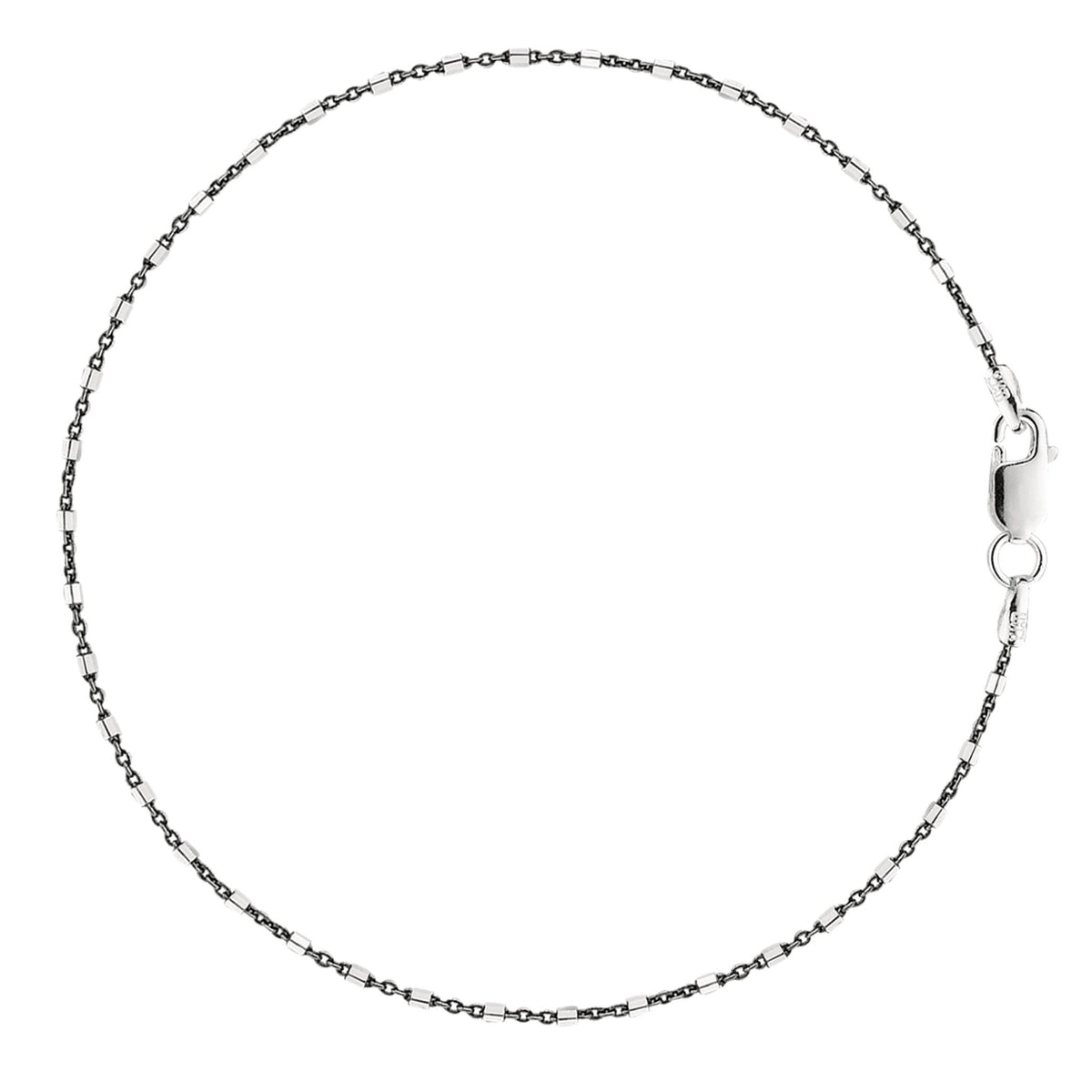 Black And White Barrel Bead Style Chain Anklet In Sterling Silver