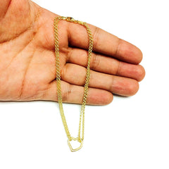 Bracelet de cheville double brin en or jaune 10 carats avec cœur, bijoux de créateurs fins de 10 pouces pour hommes et femmes