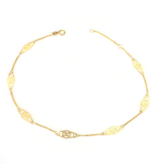 14K gult gull Twisted Bar Fancy anklet, 10" fine designersmykker for menn og kvinner