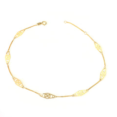 14K Yellow Gold Twisted Bar Fancy Anklet, 10" fine designer jewelry for men and women