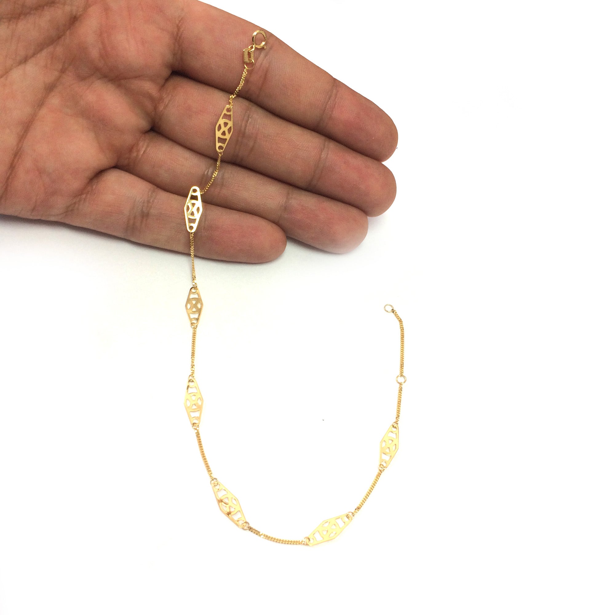 14K gult guld Twisted Bar Fancy fotled, 10" fina designersmycken för män och kvinnor