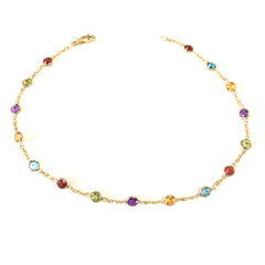 Tobillera con eslabones de cadena tipo cable de oro amarillo de 14 k y piedras facetadas redondas alternativas de 5 colores, joyería fina de diseño de 10 "para hombres y mujeres