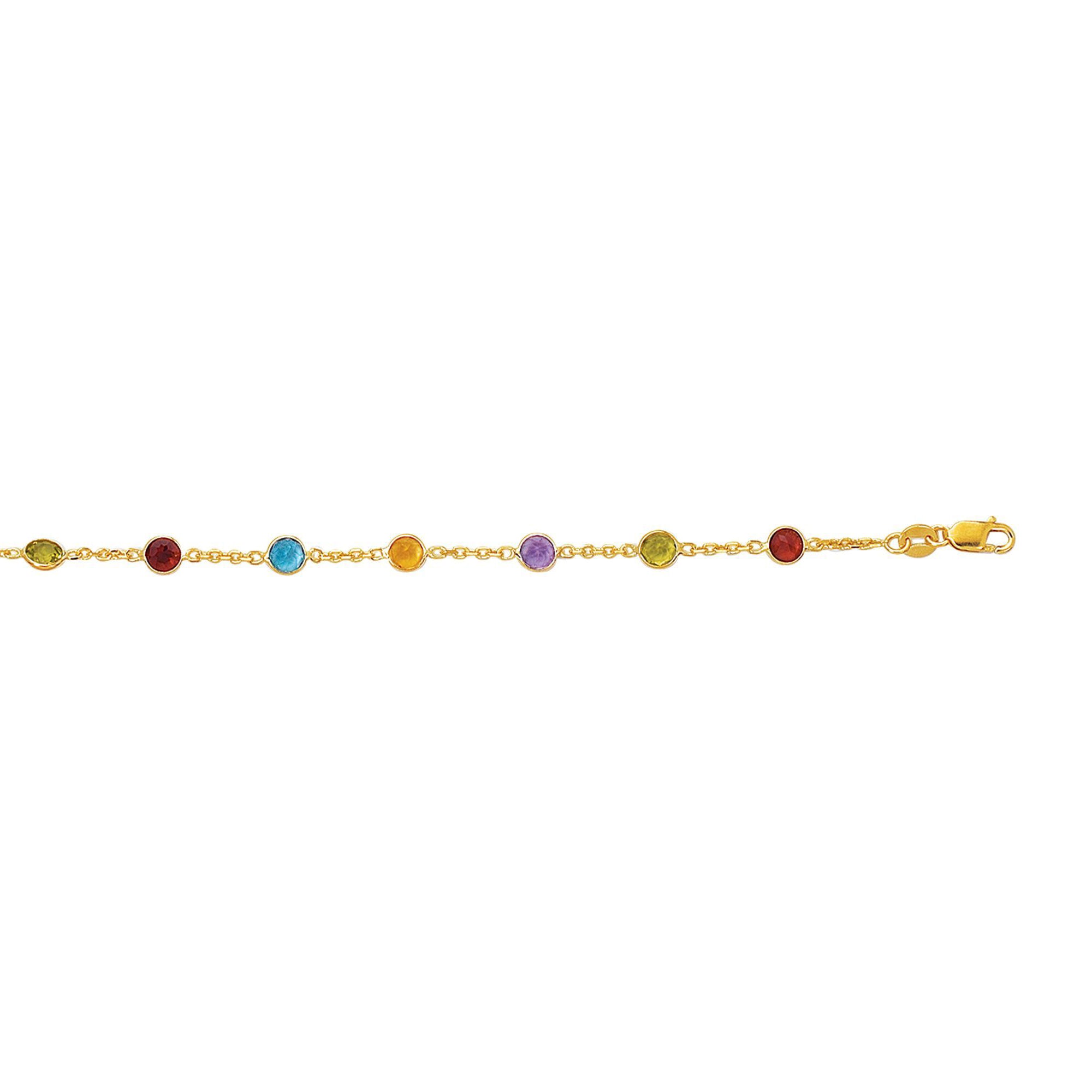 14k Yellow Gold Cable Chain Link Anklet And Alternate Round Faceted 5 Color Stones, 10" fine designer jewelry for men and women