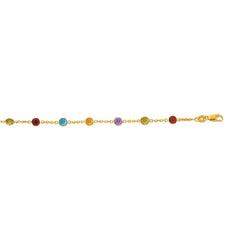 Cavigliera con maglie a catena in oro giallo 14k e pietre sfaccettate rotonde alternate in 5 colori, gioielli di design da 10" per uomini e donne