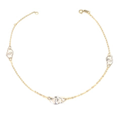 14K gult og hvitt gull Heart Charms Fancy anklet, 10" fine designersmykker for menn og kvinner