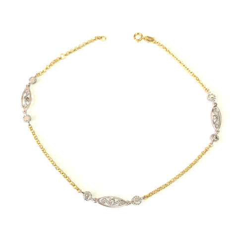 14K Yellow And White Gold Charms Fancy Anklet, 10"