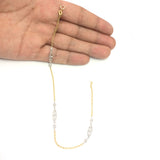 14K Yellow And White Gold Charms Fancy Anklet, 10"