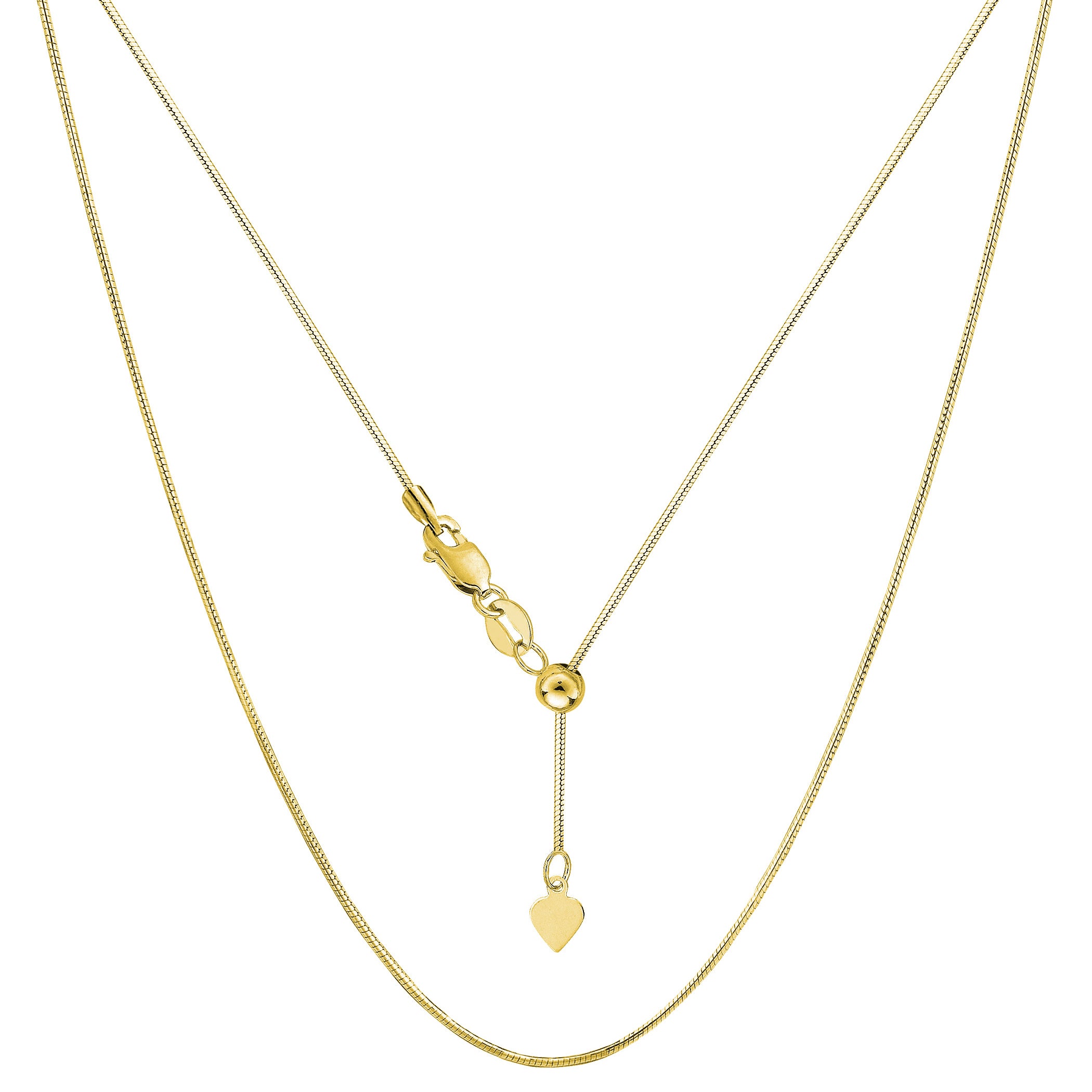 Collier chaîne serpent octogonale réglable en or jaune 14 carats, 0,85 mm, 22 pouces, bijoux de créateurs fins pour hommes et femmes