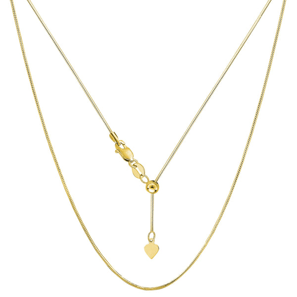 14k Yellow Gold Adjustable Octagonal Snake Chain Necklace, 0.85mm, 22"