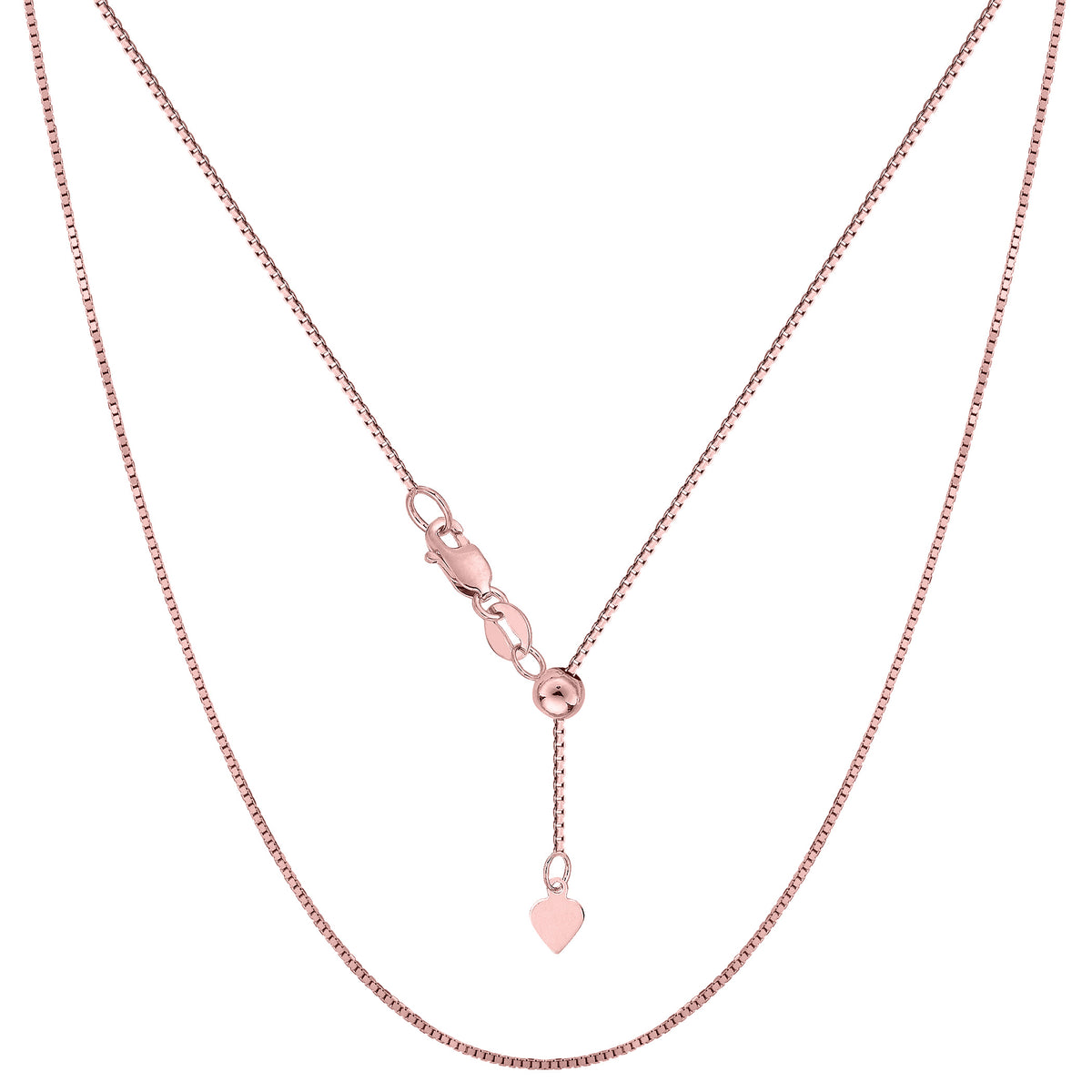 14k Rose Gold Adjustable Box Chain Necklace, 0.7mm, 22"