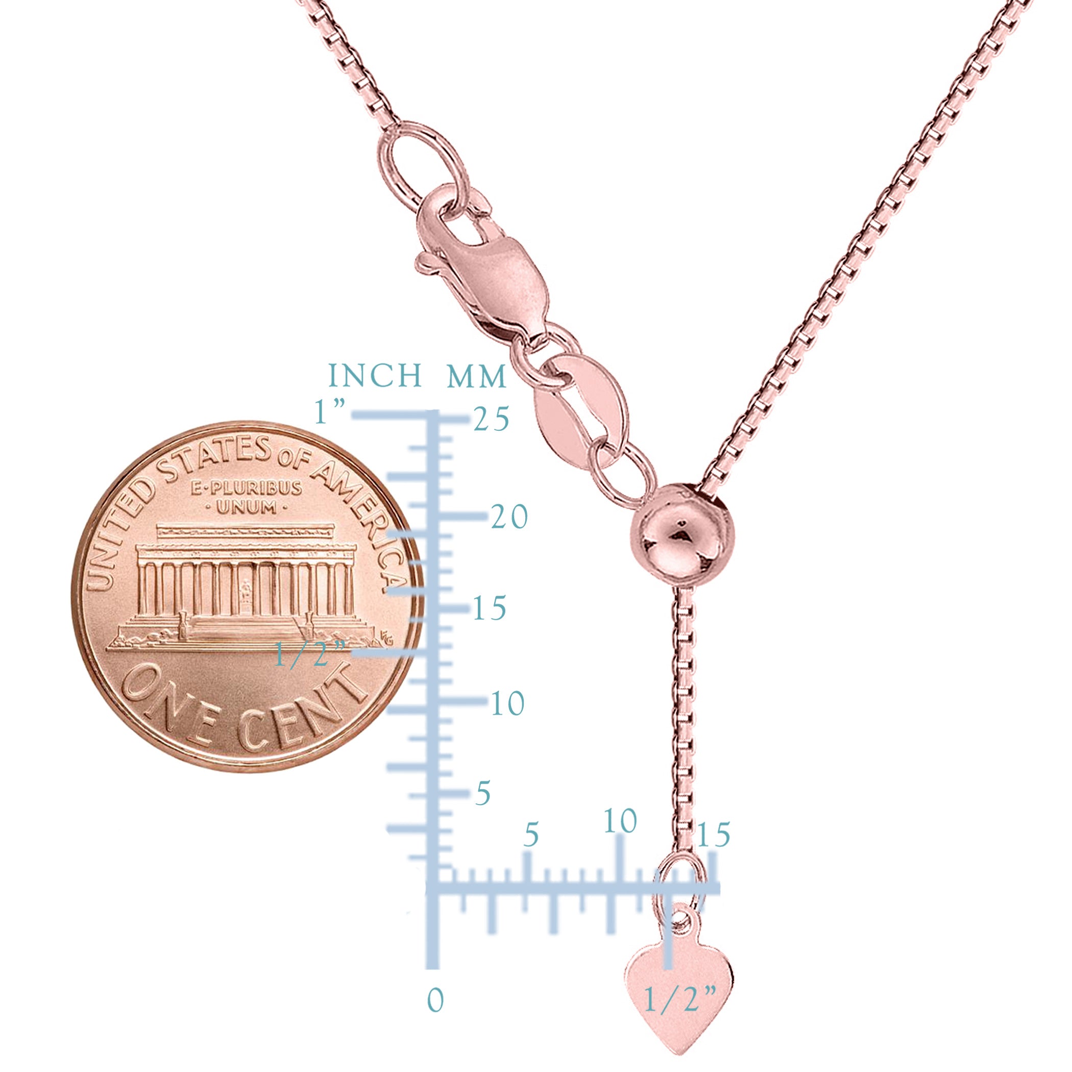 Collier chaîne réglable en or rose 14 carats, 0,7 mm, 22 po, bijoux de créateurs fins pour hommes et femmes