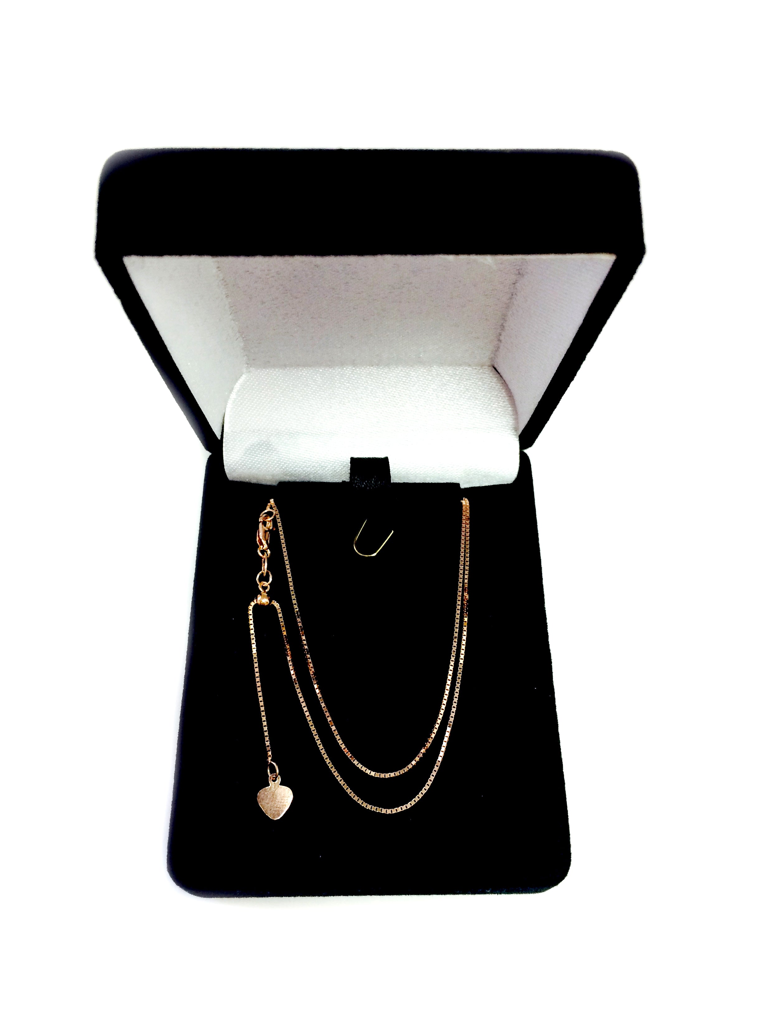 Collar de cadena de caja ajustable en oro rosa de 14 quilates, 0,7 mm, 22" joyería fina de diseño para hombres y mujeres