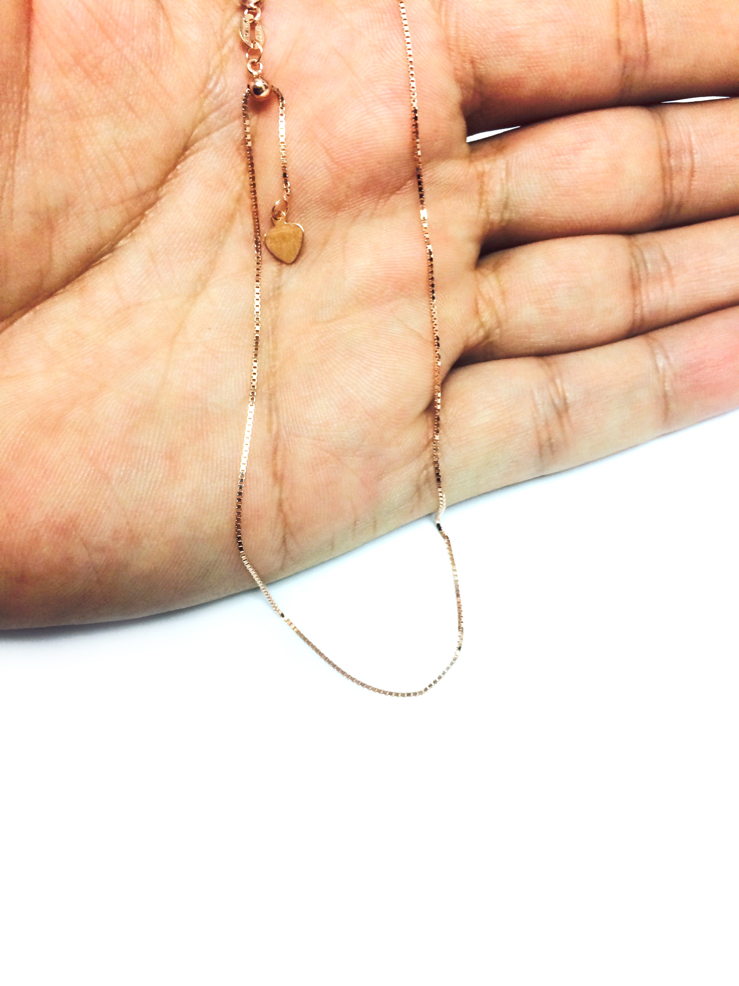 14k Rose Gold Adjustable Box Chain Necklace, 0.7mm, 22"