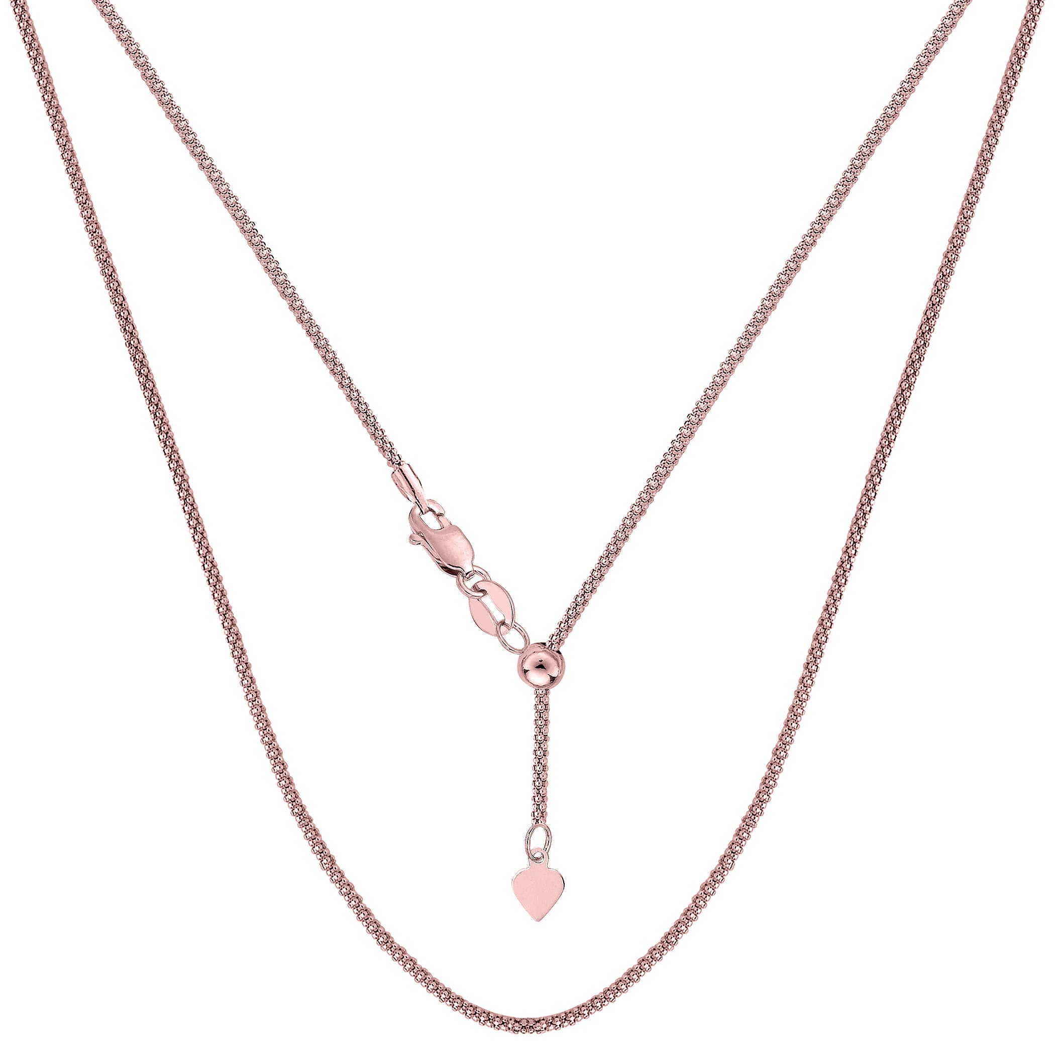 Collana a catena a maglie popcorn regolabile in oro rosa 14k, 1,3 mm, 22" gioielli di design per uomini e donne