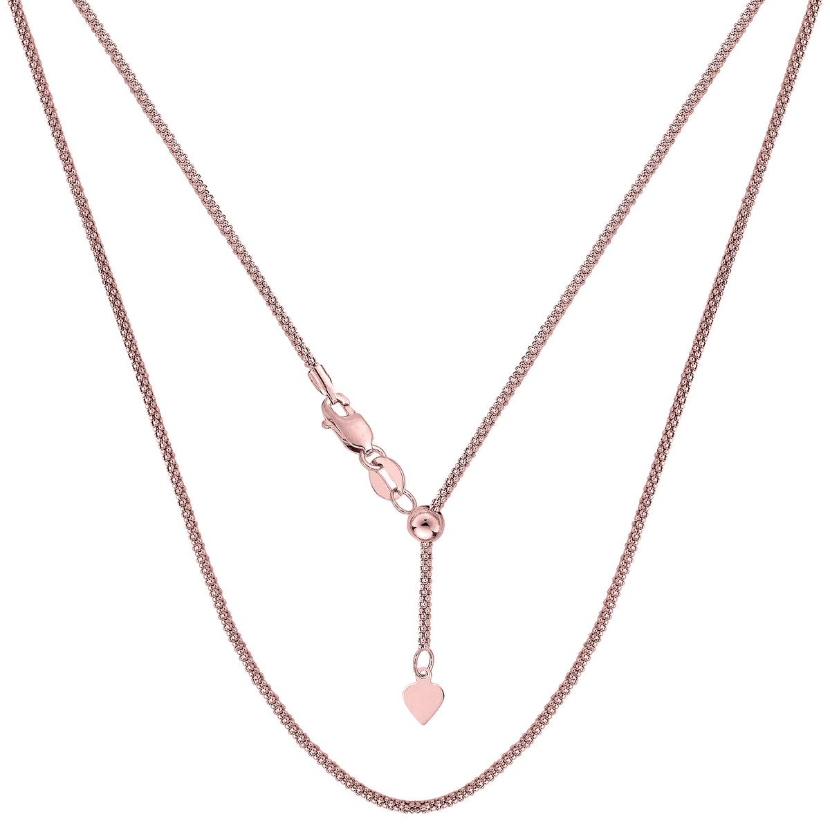 14k Rose Gold Justerbart Popcorn Link Chain Halsband, 1,3 mm, 22" fina designersmycken för män och kvinnor