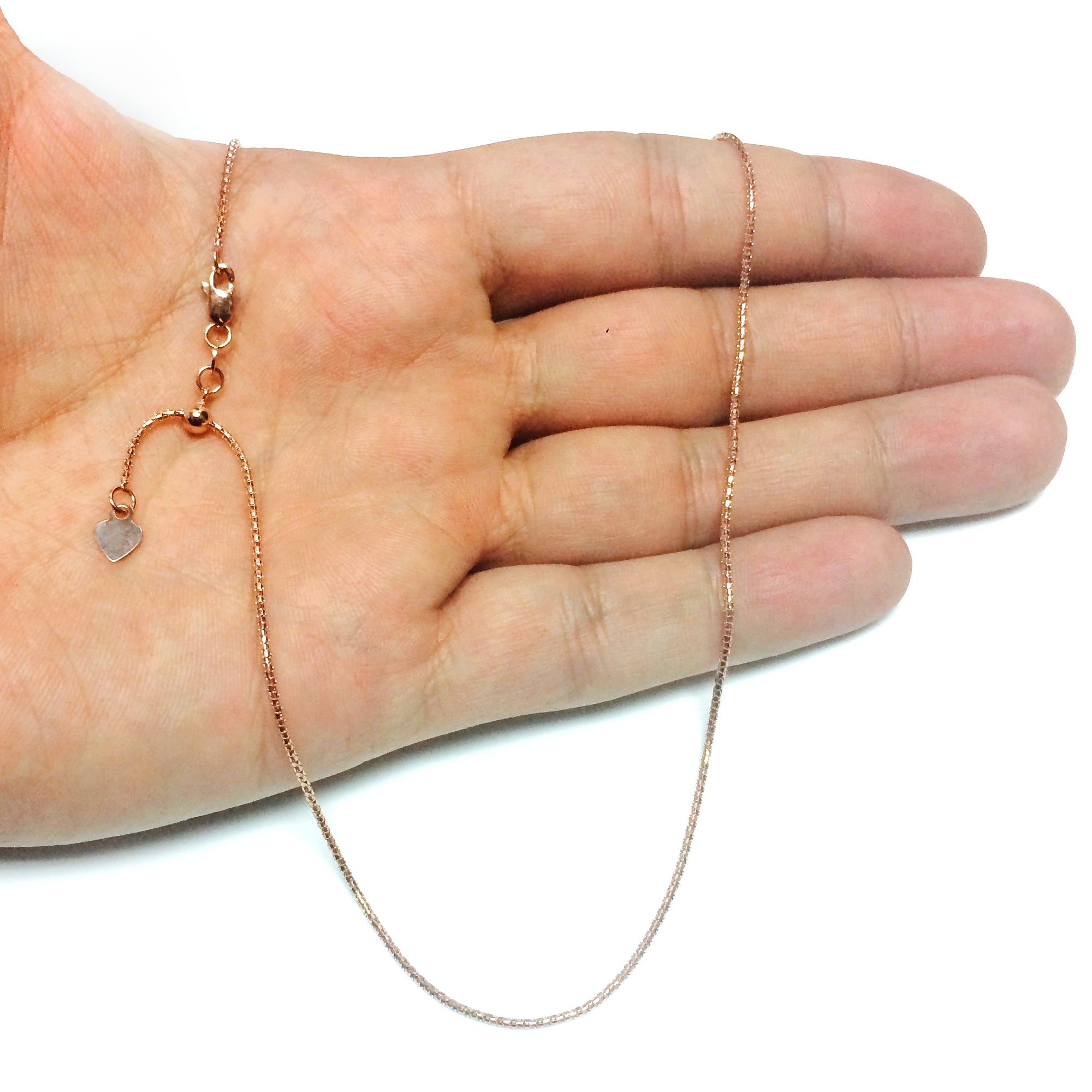 14k Rose Gold Justerbart Popcorn Link Chain Halsband, 1,3 mm, 22" fina designersmycken för män och kvinnor