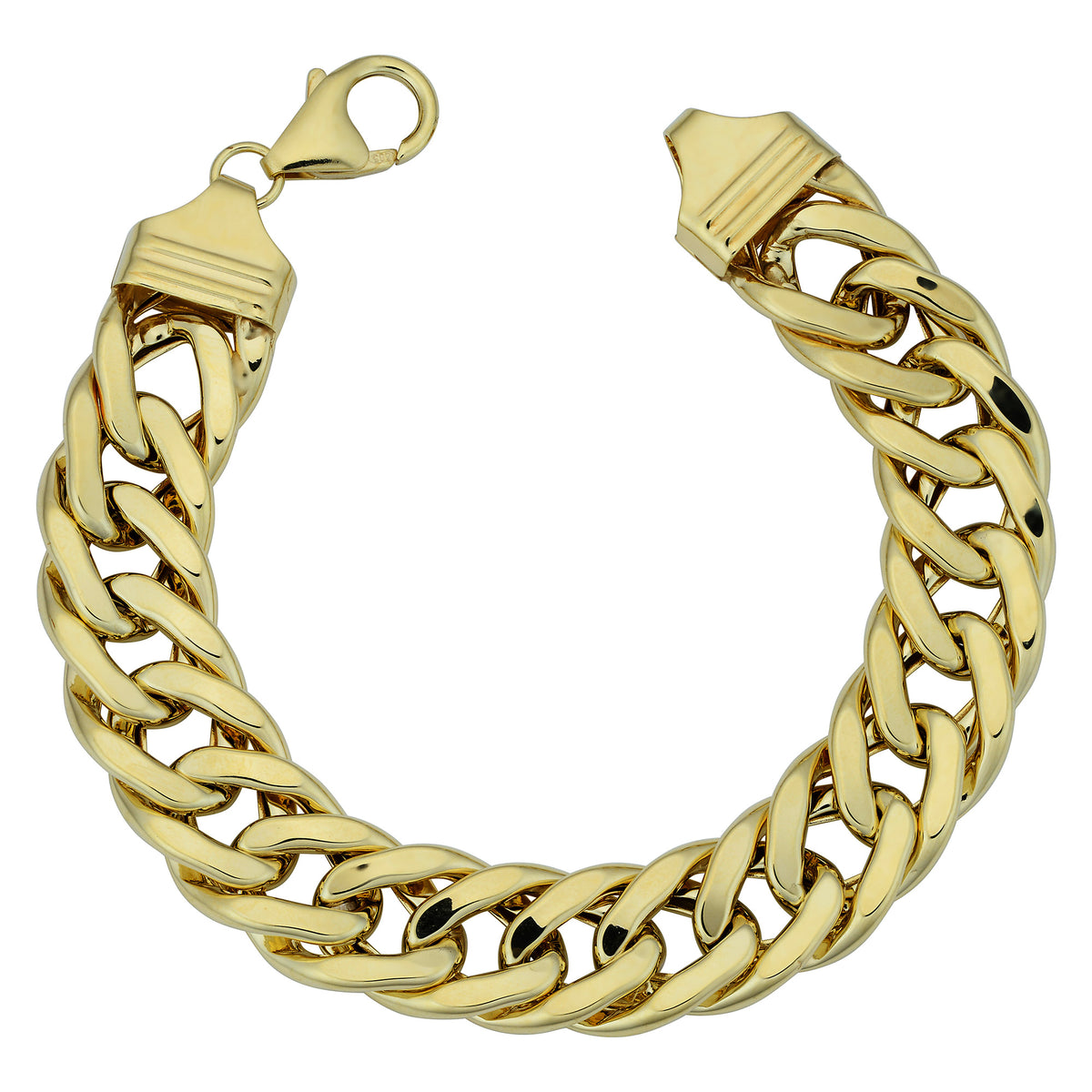 Bracelet à chaîne gourmette semi-solide en or jaune 14 carats, bijoux de créateurs fins de 7,5 pouces pour hommes et femmes