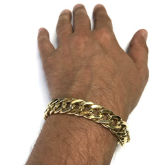 Bracelet à chaîne gourmette semi-solide en or jaune 14 carats, bijoux de créateurs fins de 7,5 pouces pour hommes et femmes