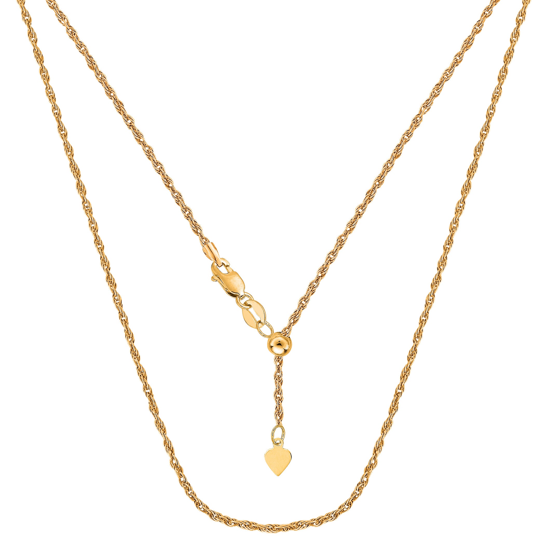 Collana a catena in corda regolabile in oro giallo 14k, 1,0 mm, 22" gioielli di design per uomini e donne