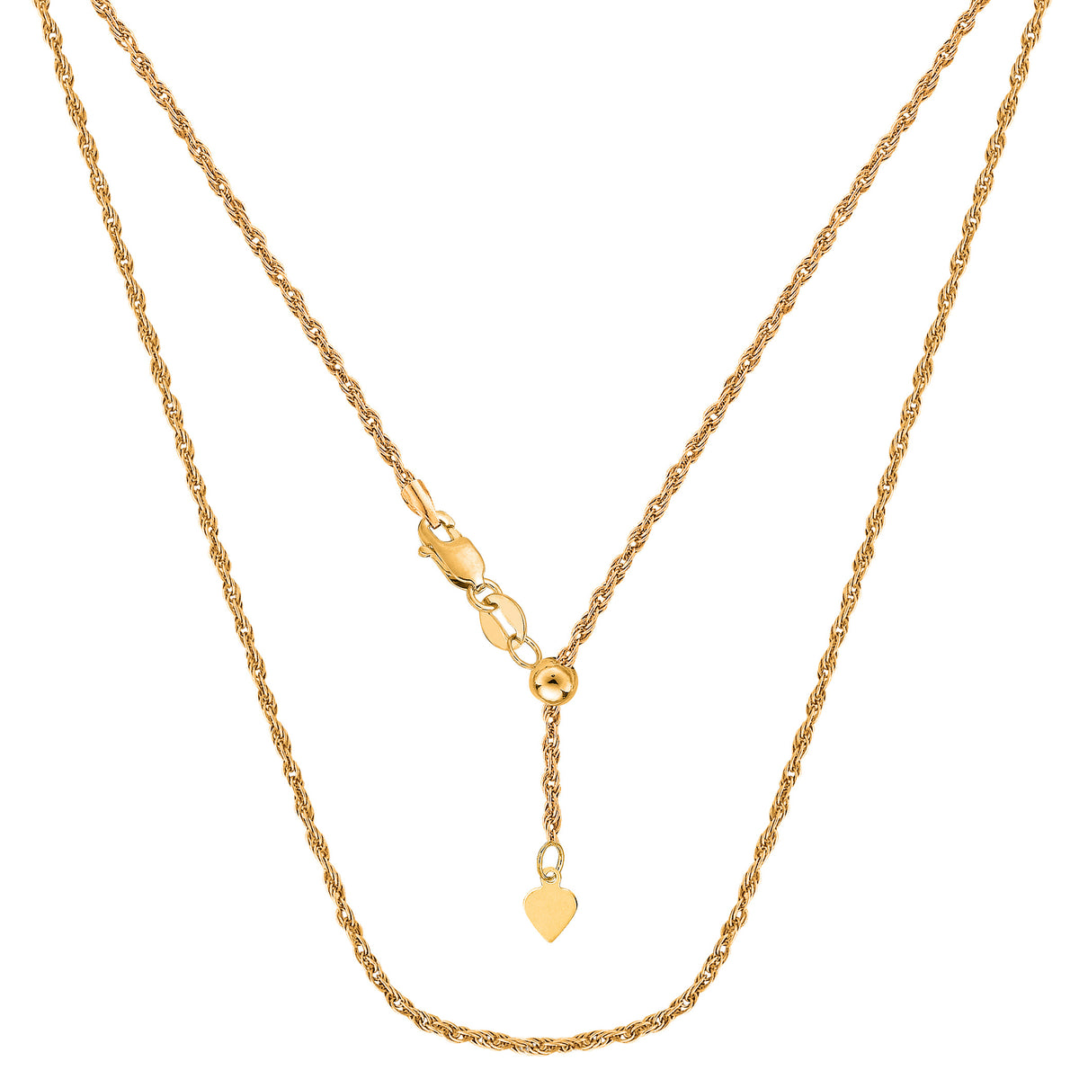 Collar de cadena de cuerda ajustable de oro amarillo de 14 quilates, 1,0 mm, 22 pulgadas, joyería fina de diseño para hombres y mujeres