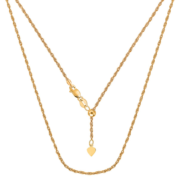 14k Yellow Gold Adjustable Rope Chain Necklace, 1.0mm, 22"
