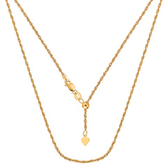 Collier chaîne en corde réglable en or jaune 14 carats, 1,0 mm, 22 pouces, bijoux de créateurs fins pour hommes et femmes