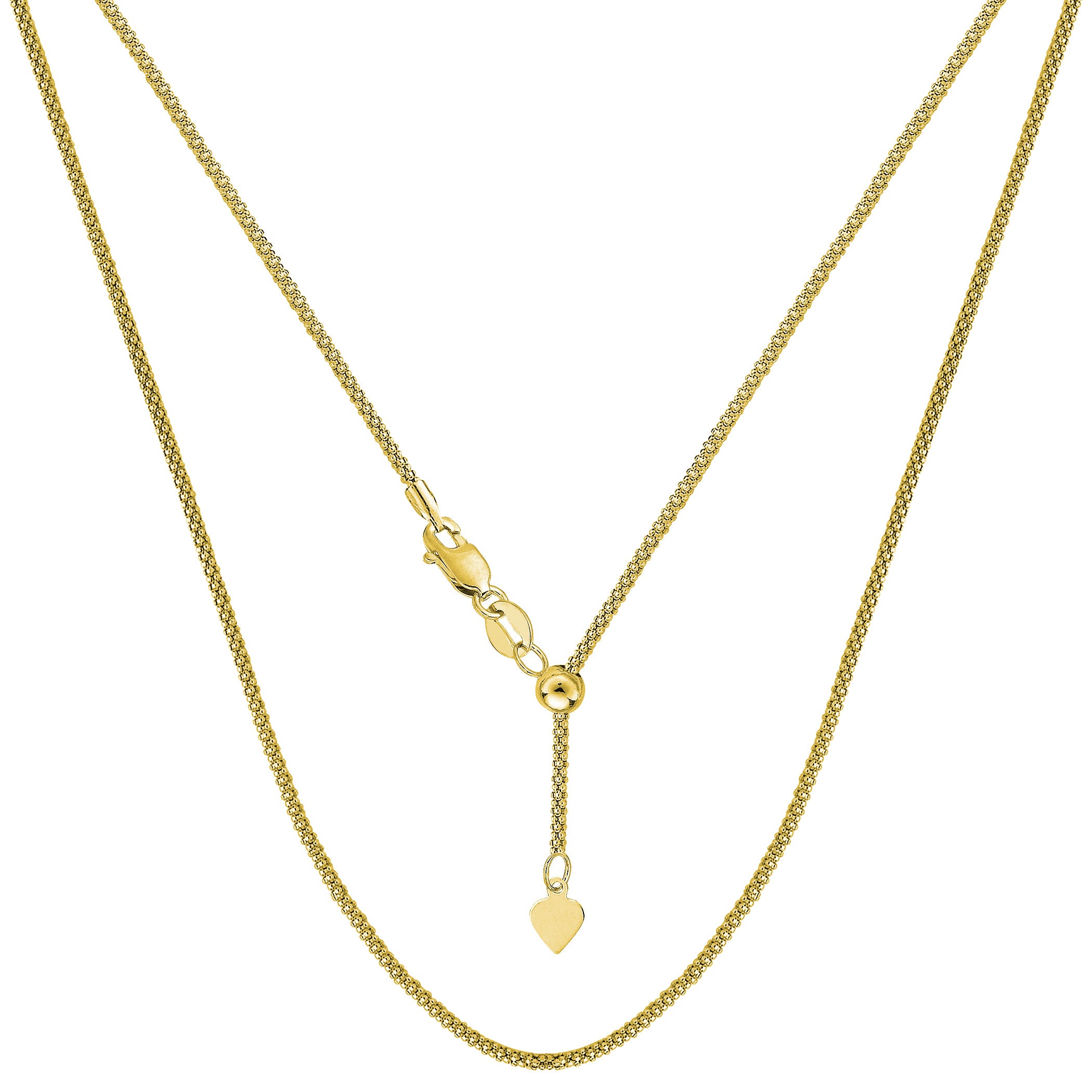 14k Yellow Gold Adjustable Popcorn Link Chain Necklace, 1.3mm, 22"