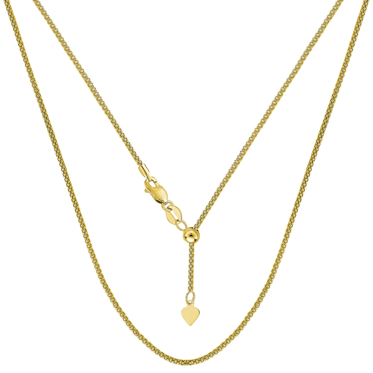 Collier chaîne à maillons pop-corn réglable en or jaune 14 carats, 1,3 mm, 22 po, bijoux de créateurs fins pour hommes et femmes