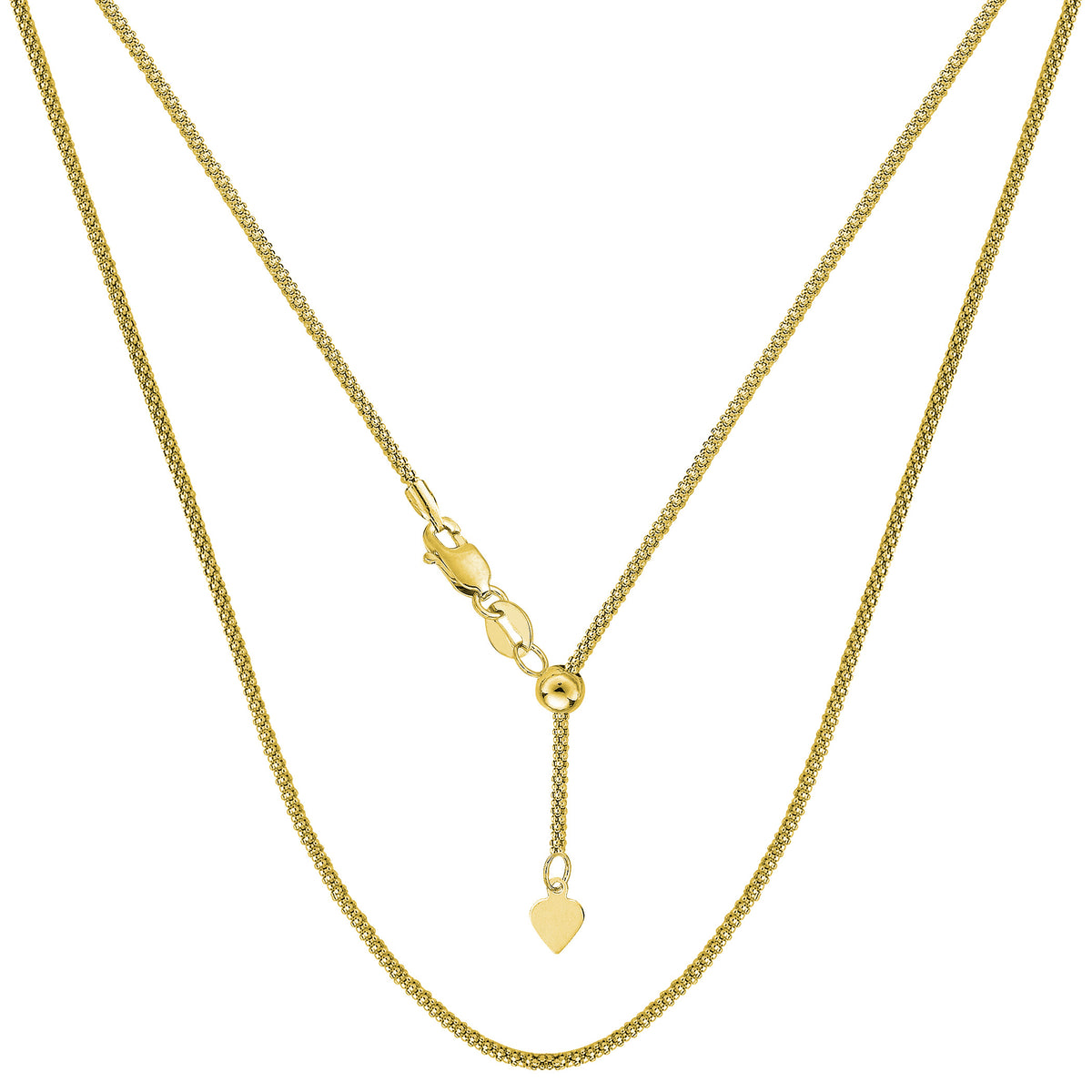 14k gult gull Justerbart Popcorn Link Chain Halskjede, 1,3 mm, 22" fine designersmykker for menn og kvinner