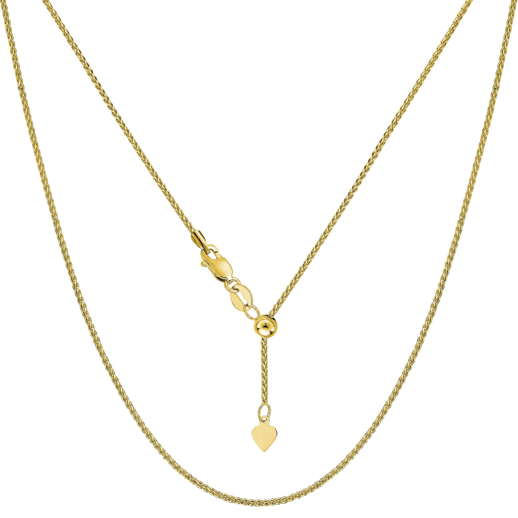 Collier chaîne de blé réglable en or jaune 14 carats, 1,0 mm, 22 pouces, bijoux de créateurs fins pour hommes et femmes