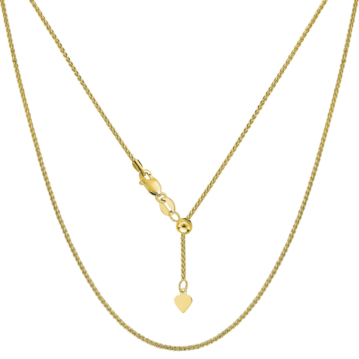 14k Yellow Gold Adjustable Wheat Chain Necklace, 1.0mm, 22"