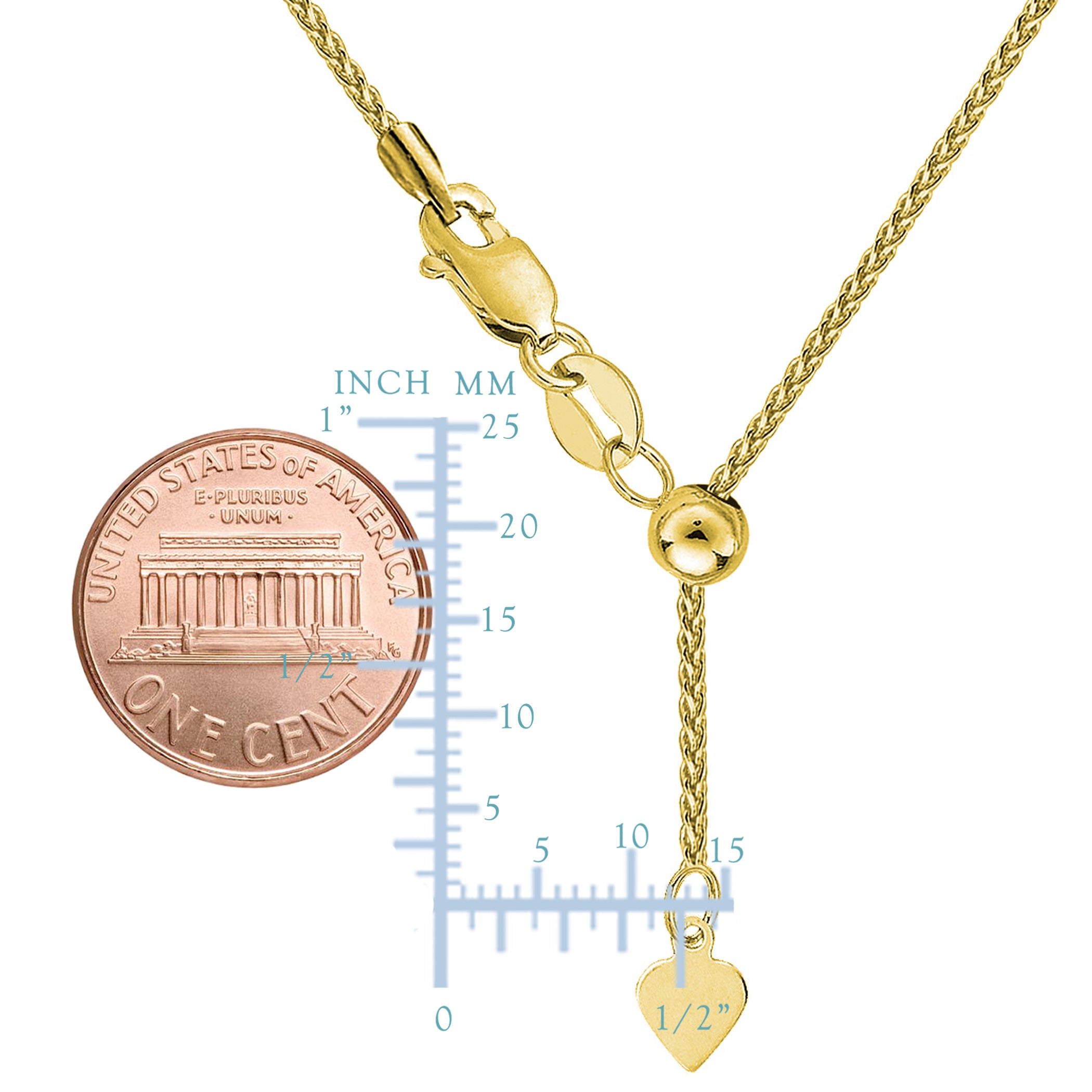 Collana a catena di grano regolabile in oro giallo 14k, 1,0 mm, 22" gioielli di design per uomini e donne