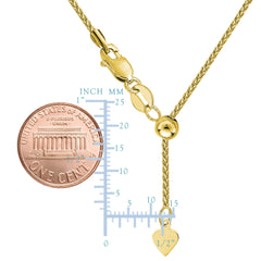 14k Yellow Gold Adjustable Wheat Chain Necklace, 1.0mm, 22"