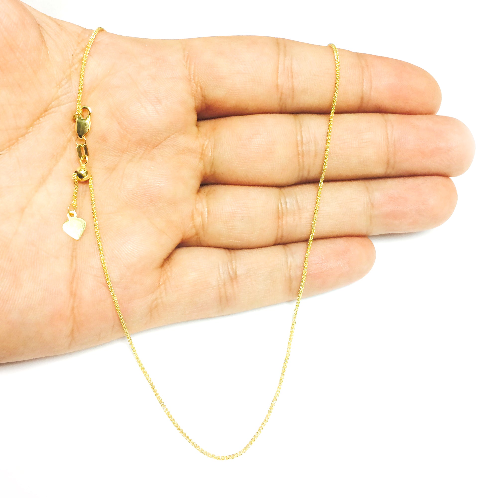 Collana a catena di grano regolabile in oro giallo 14k, 1,0 mm, 22" gioielli di design per uomini e donne