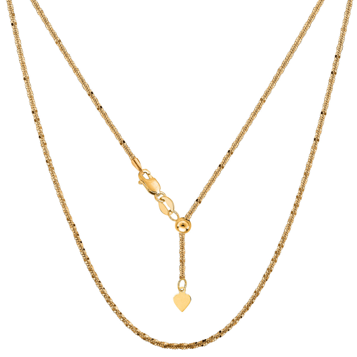 Collar de cadena brillante ajustable de oro amarillo de 14 k, joyería fina de diseño de 1,5 mm y 22 pulgadas para hombres y mujeres