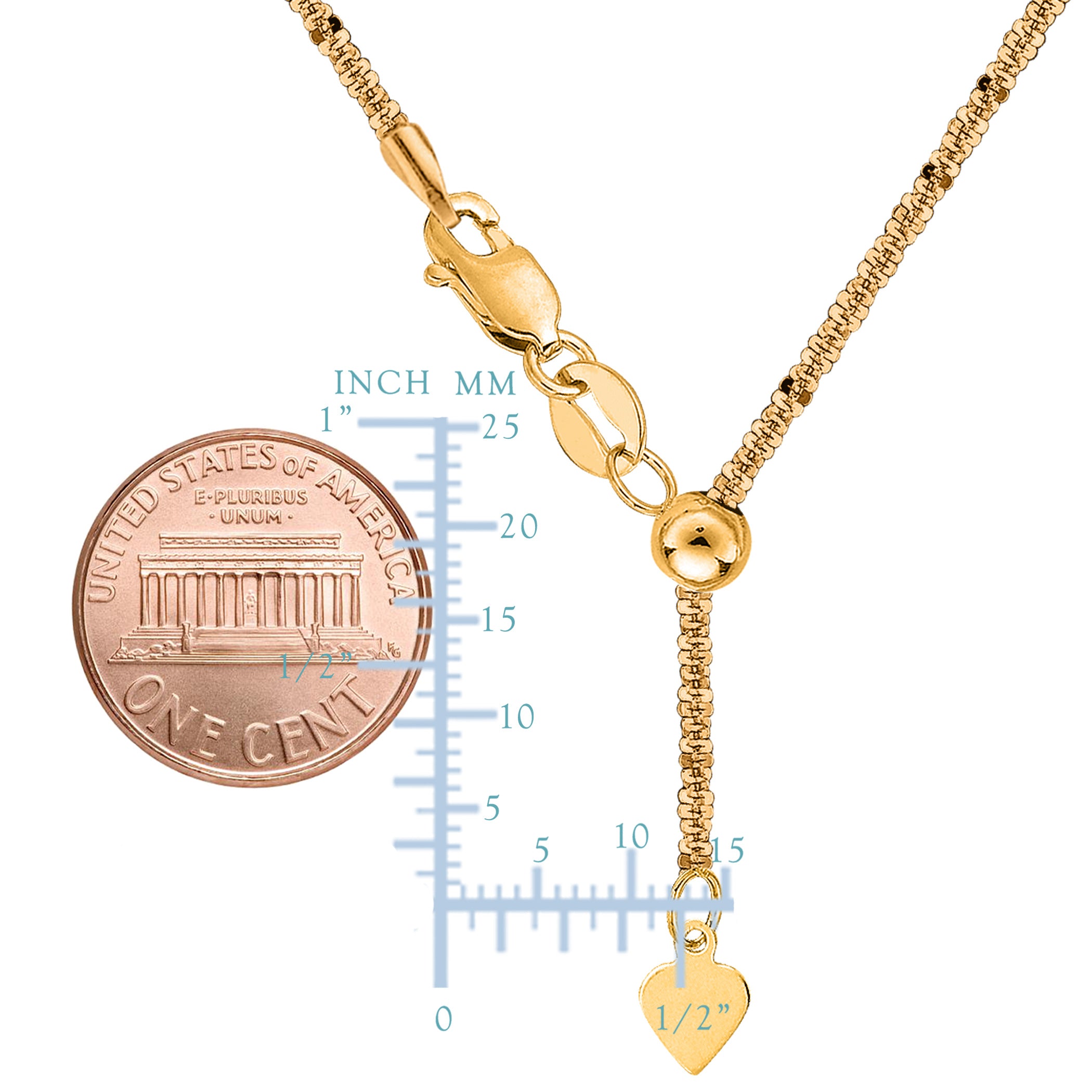 Collana a catena scintillante regolabile in oro giallo 14k, 1,5 mm, 22" gioielli di design per uomini e donne