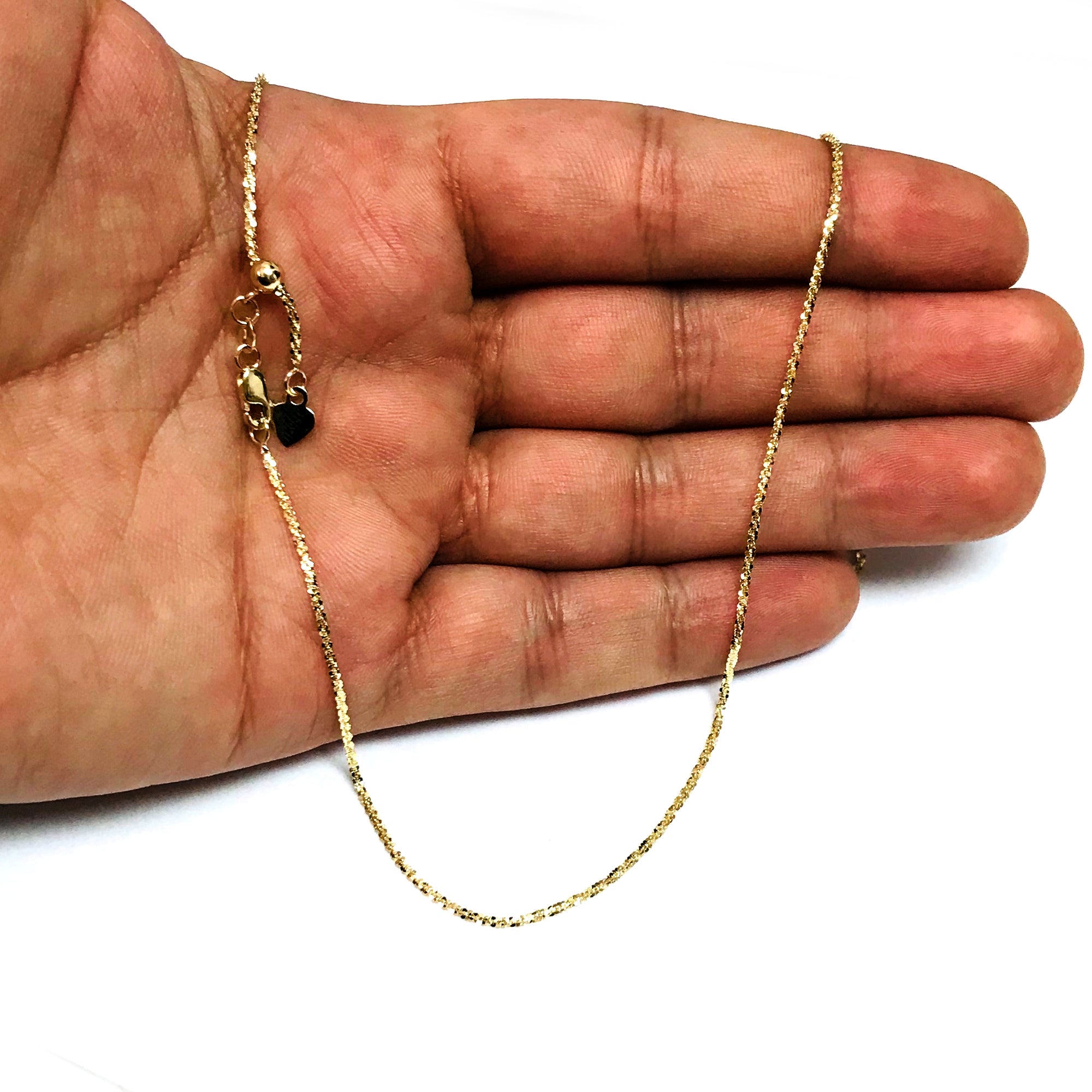 Collar de cadena brillante ajustable de oro amarillo de 14 k, joyería fina de diseño de 1,5 mm y 22 pulgadas para hombres y mujeres