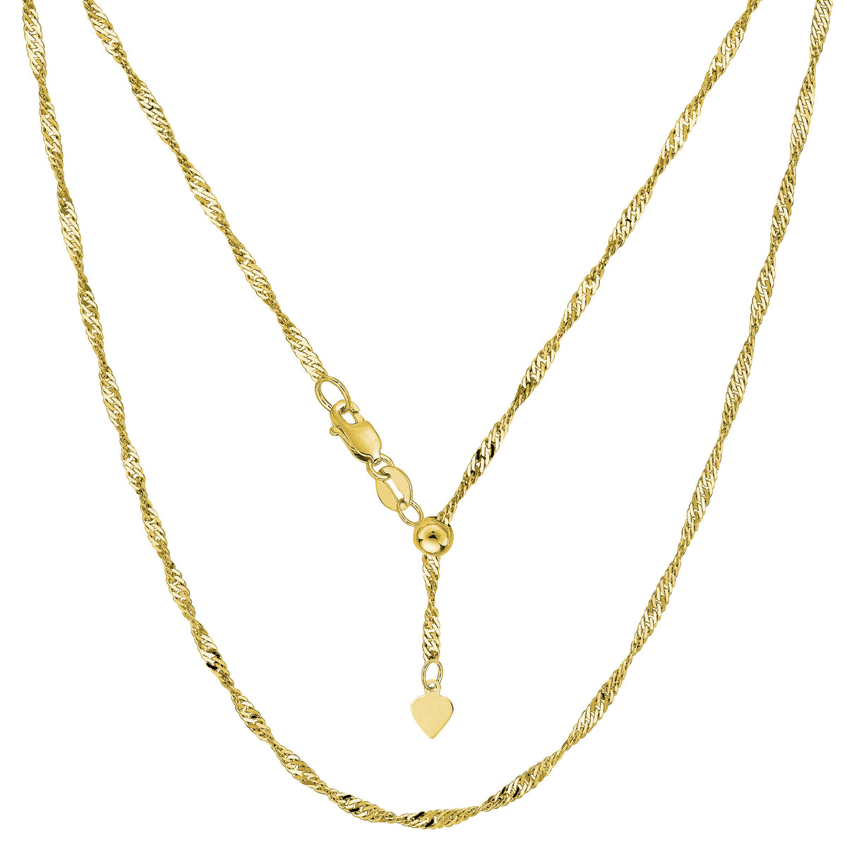 14k Yellow Gold Adjustable Singapore Link Chain Necklace, 1.15mm, 22" fine designer jewelry for men and women