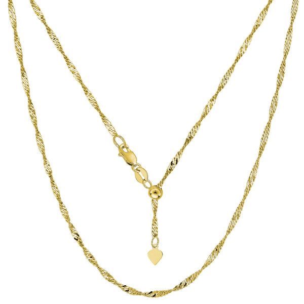 14k Yellow Gold Adjustable Singapore Link Chain Necklace, 1.15mm, 22"
