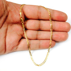14k Yellow Solid Gold Comfort Curb Chain Bracelet, 2.7mm, 10"