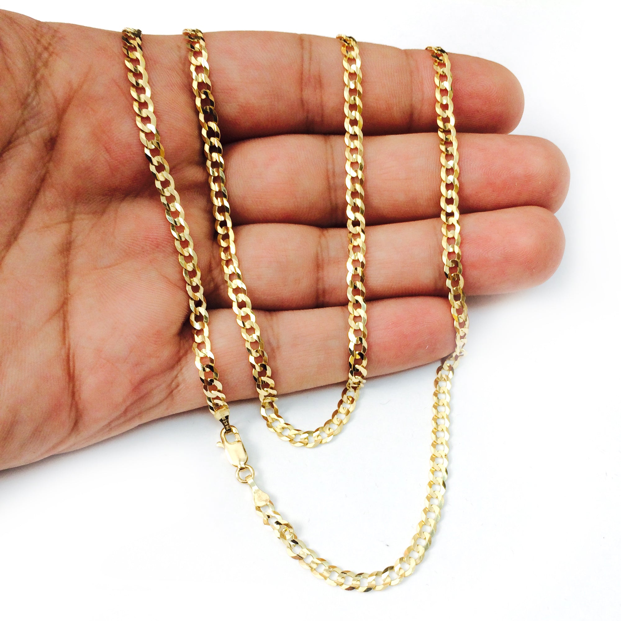 14k gult gull Comfort Curb Chain Halskjede, 3,6 mm fine designersmykker for menn og kvinner