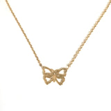 14K Yellow Gold Butterfly Pendant On 17" To 18" Adjustable Necklace