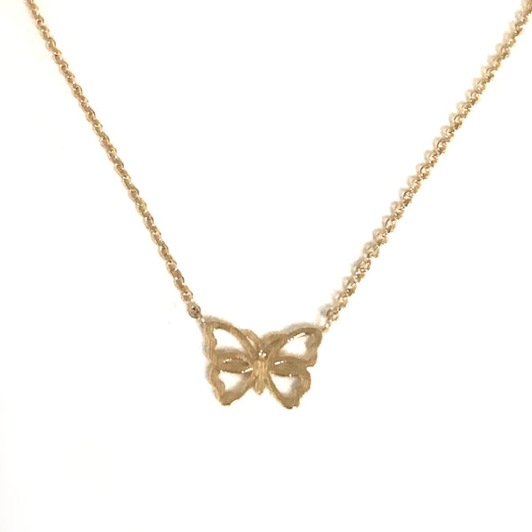 14K Yellow Gold Butterfly Pendant On 17" To 18" Adjustable Necklace