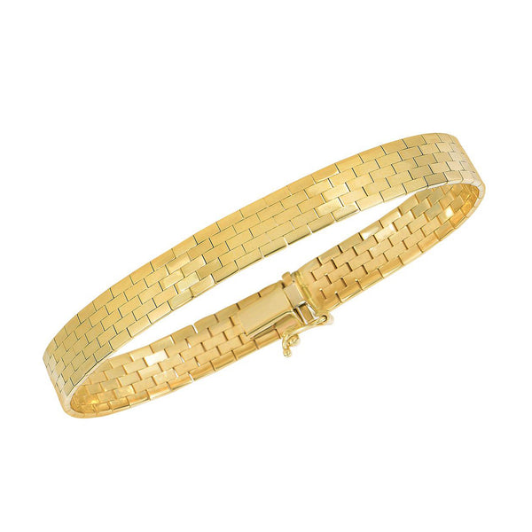 14k Yellow Gold Rectangular Pattern Brick Omega Fancy Bracelet, 7"