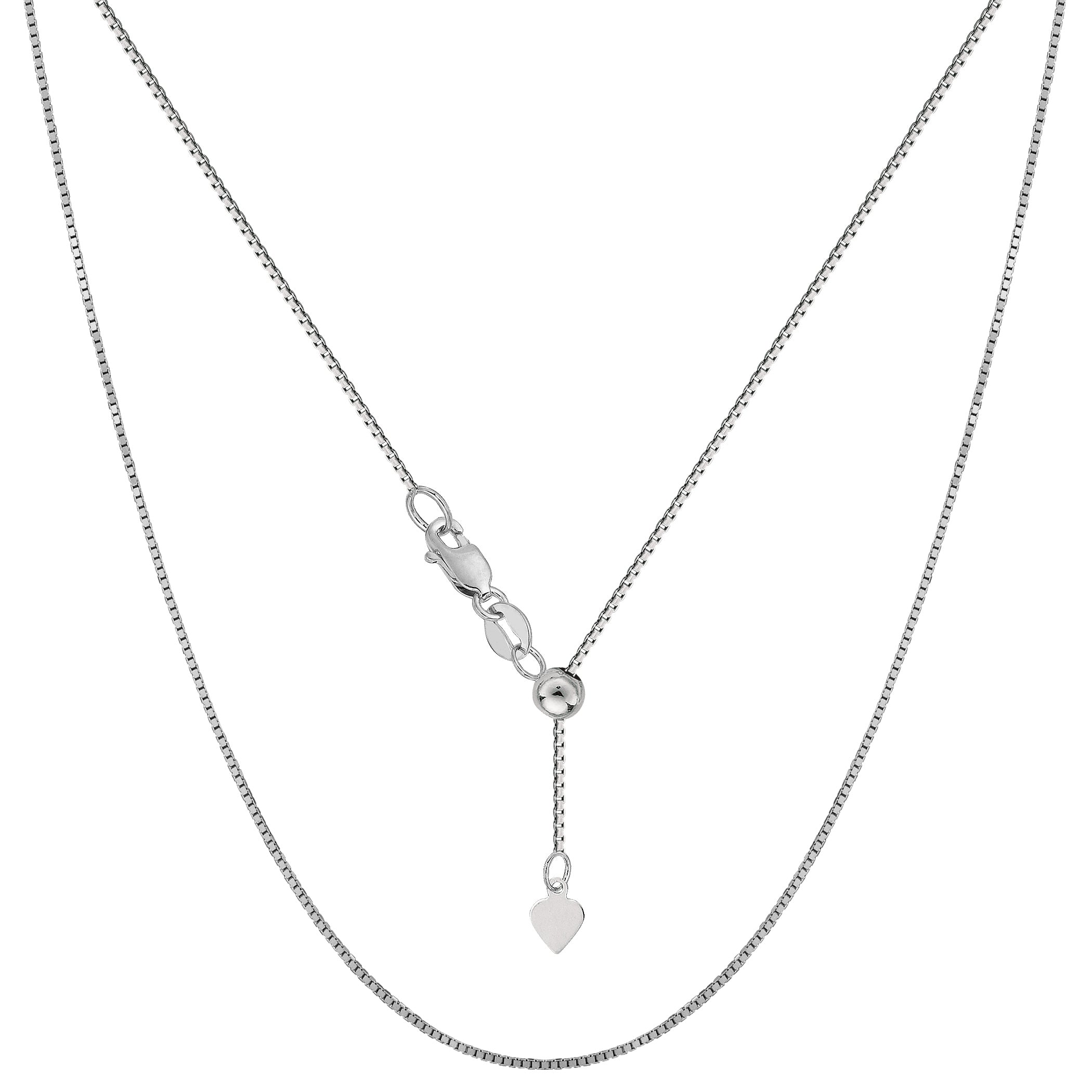 14k White Gold Adjustable Box Link Chain Necklace, 0.7mm, 22" fine designer jewelry for men and women