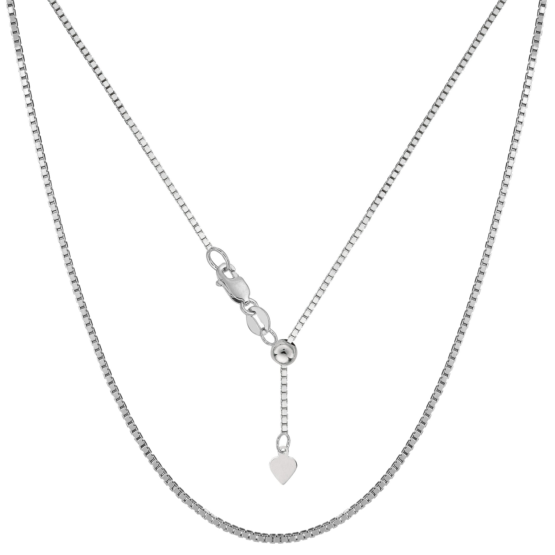 14k White Gold Adjustable Box Link Chain Necklace, 1.15mm, 22" fine designer jewelry for men and women