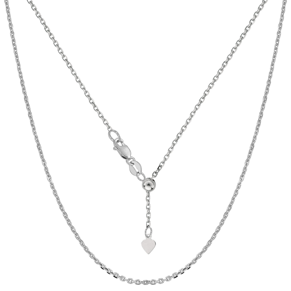 14k White Gold Adjustable Cable Link Chain Necklace, 0.9mm, 22" fine designer jewelry for men and women