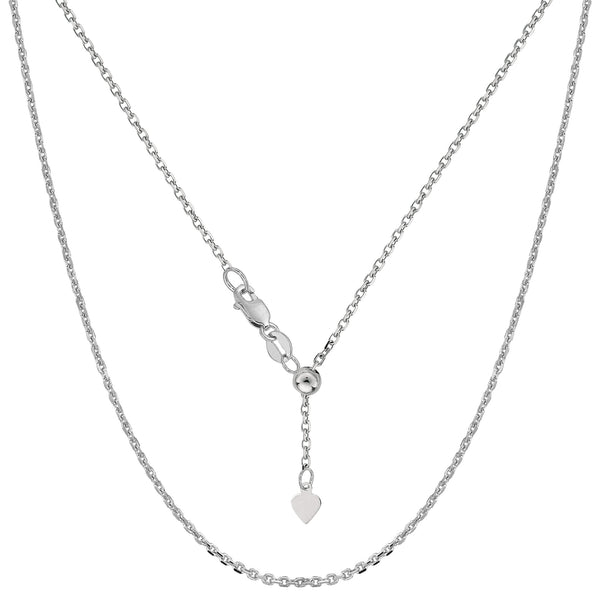 14k White Gold Adjustable Cable Link Chain Necklace, 0.9mm, 22"
