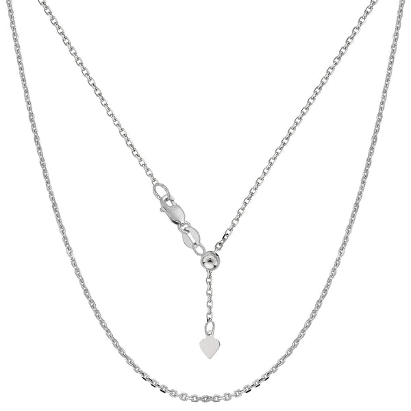 14k White Gold Adjustable Cable Link Chain Necklace, 0.9mm, 22"